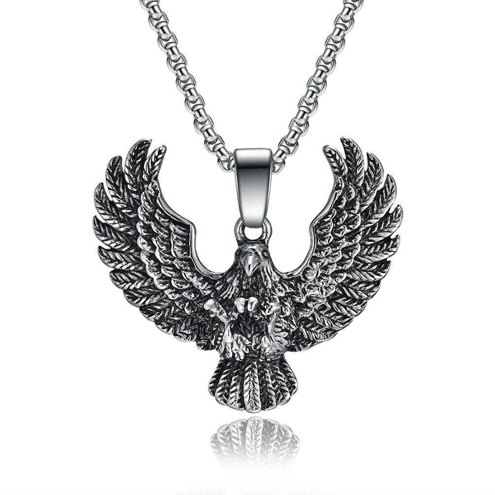 Kemstone Spread Wing Eagle Pendant Necklace for Men Stainless Steel Vintage K-PT350