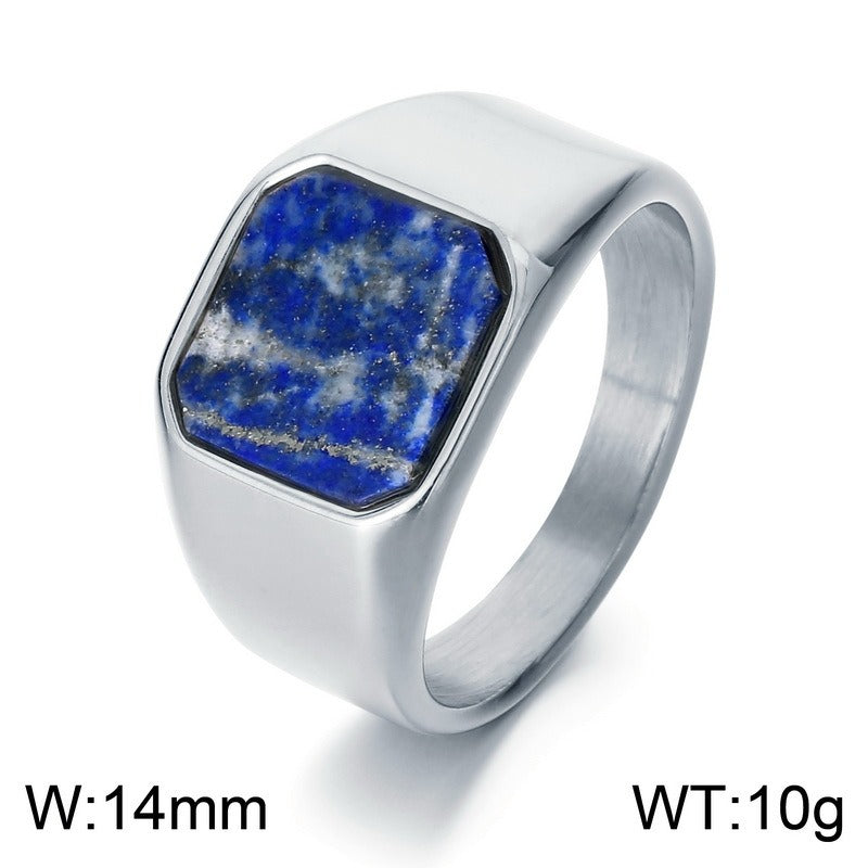 Kemstone Men’s Square Lapis Lazuli Signet Ring – Stainless Steel Blue Stone Gothic Street Style KR110123