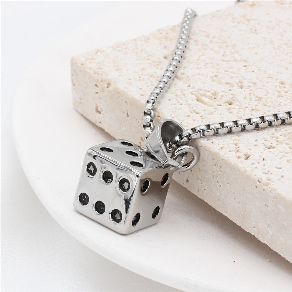 Kemstone Dice Pendant Necklace for Men Titanium Steel Star Detail Square P0786