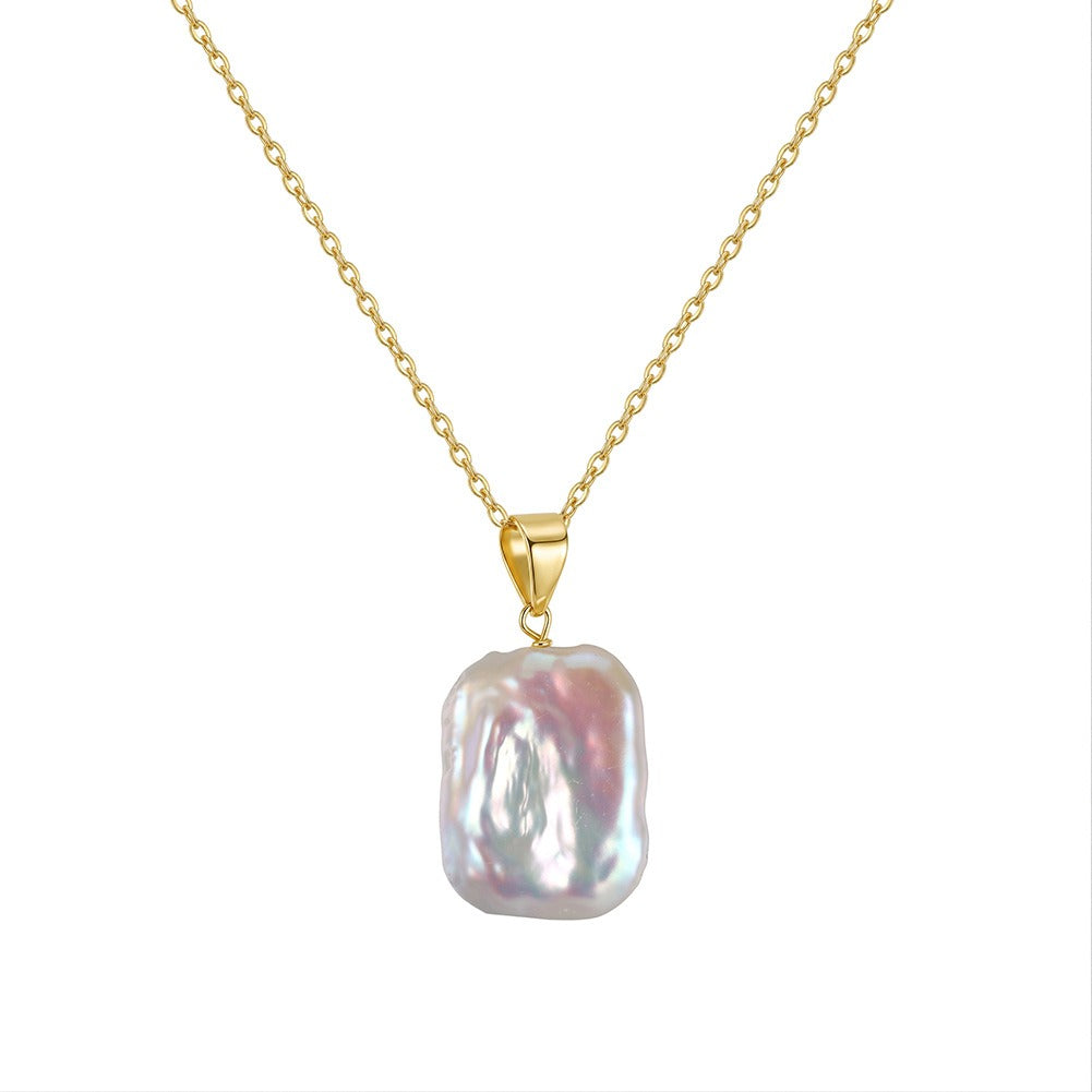 Kemstone Square Freshwater Pearl Pendant Necklace for Women 925 Sterling Silver Minimal Design SGPN119