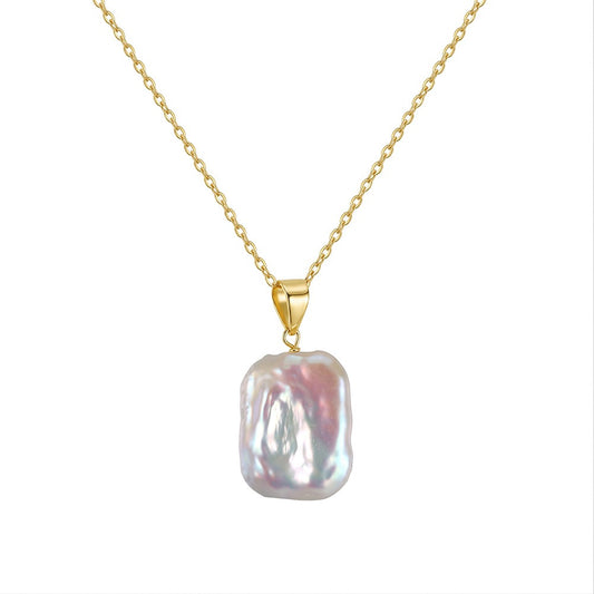 Kemstone Square Freshwater Pearl Pendant Necklace for Women 925 Sterling Silver Minimal Design SGPN119