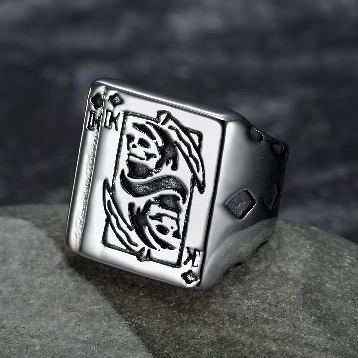 Kemstone Poker Signet Ring for Men Stainless Steel Gothic Figure Vintage TR0484