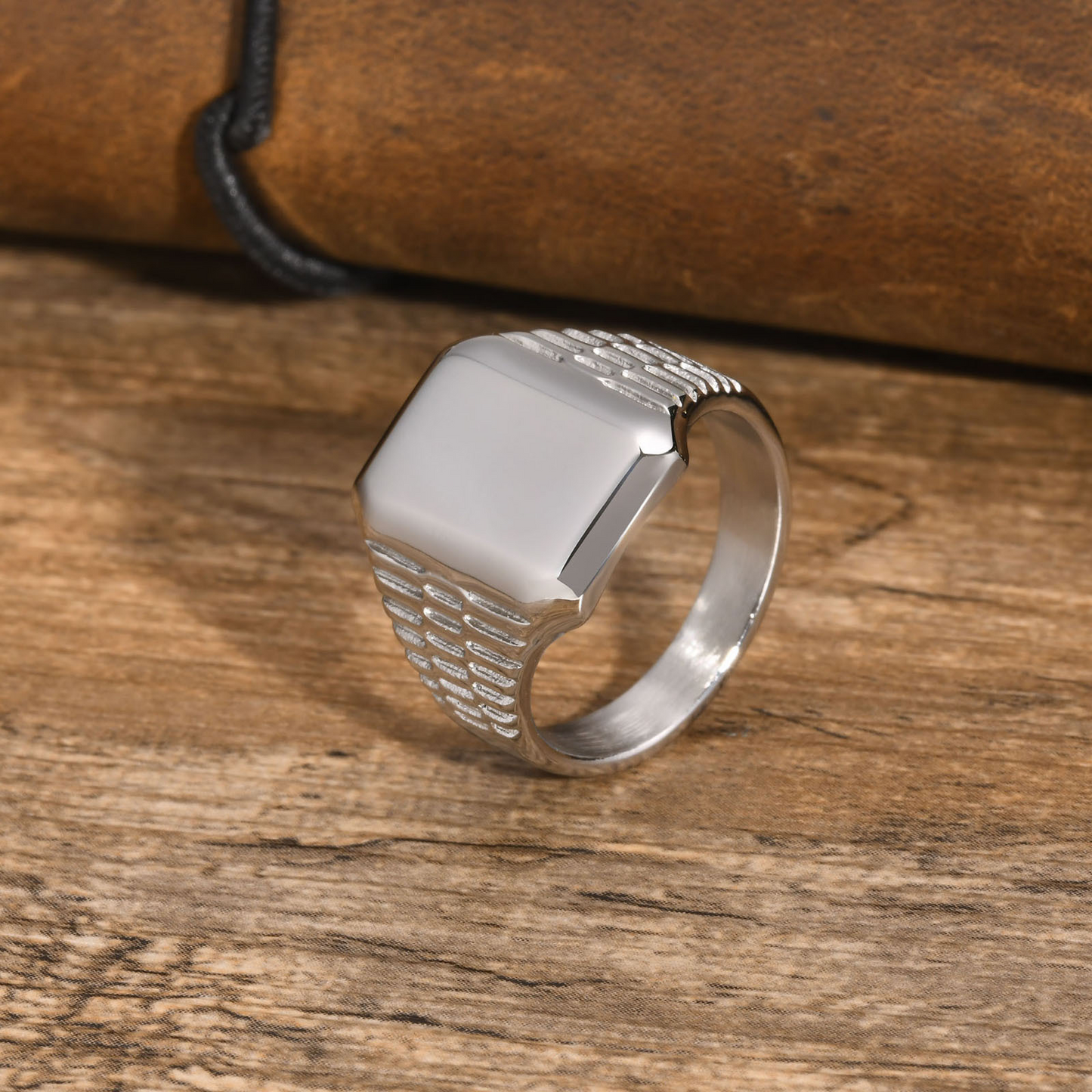 Kemstone Stainless Steel Square Signet Ring for Men – Matte Flat Top RC-595