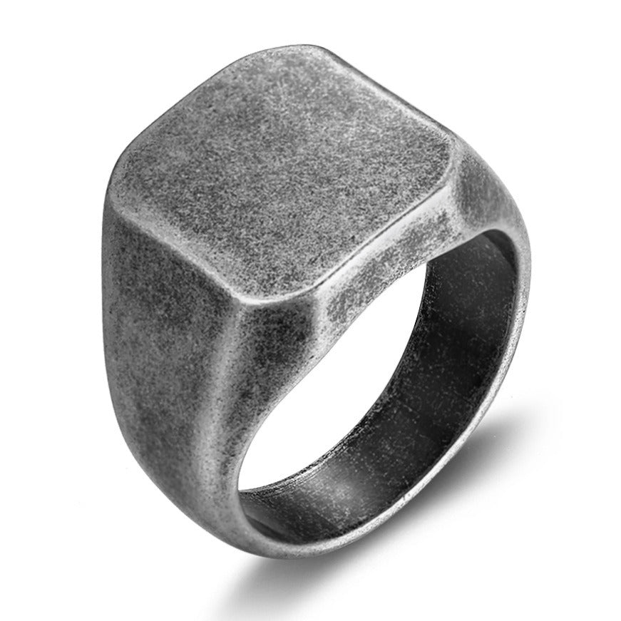 Kemstone Square Signet Ring for Men Titanium Steel Antique Silver TR0192