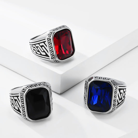 Kemstone Square Stone Signet Ring for Men Stainless Steel Vintage Colored Stone Detail K-R1214