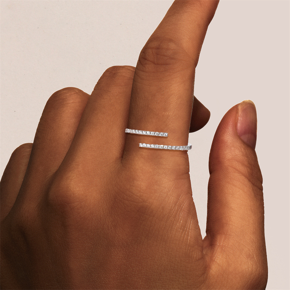 Kemstone S925 Sterling Silver Moon & Star Ring for Women – Adjustable Open Moissanite Stackable MG60100351904A
