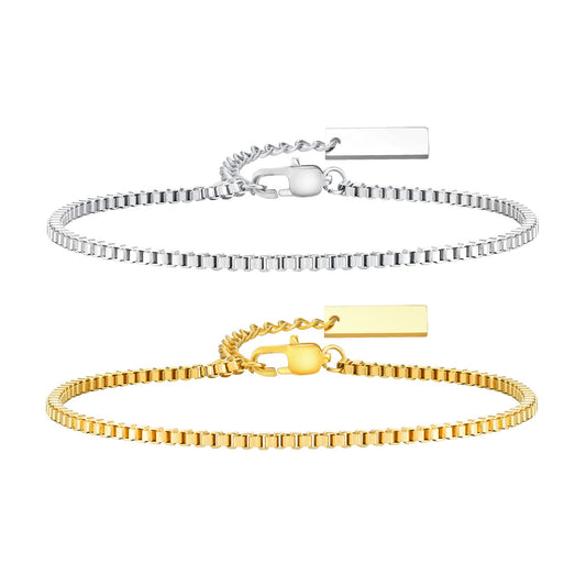 Kemstone Men's Stainless Steel Box Chain Bracelet – Bold Minimalist Street Style BR-1989
