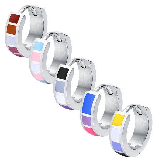 Kemstone Stainless Steel Color Block Hoop Earrings – 13mm Small Huggie Punk Street Style PE-014