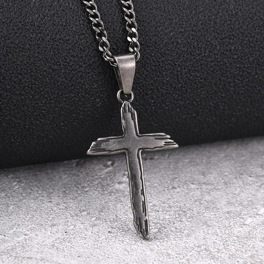 Kemston Stainless Steel Distressed Cross Pendant Necklace for Men Gothic Street PN-2368