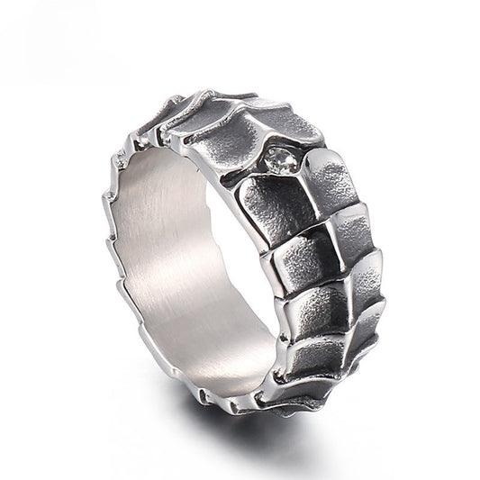 Kemstone Stainless Steel Dragon-Engraved Ring – Vintage Style Cubic Zirconia Men's Jewelry KR104722