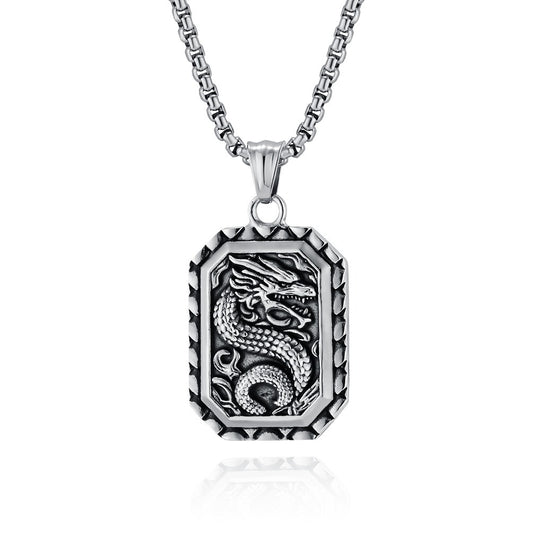 Kemstone Stainless Steel Dragon Pendant Necklace for Men – Zodiac Dragon Head Design K-PT579