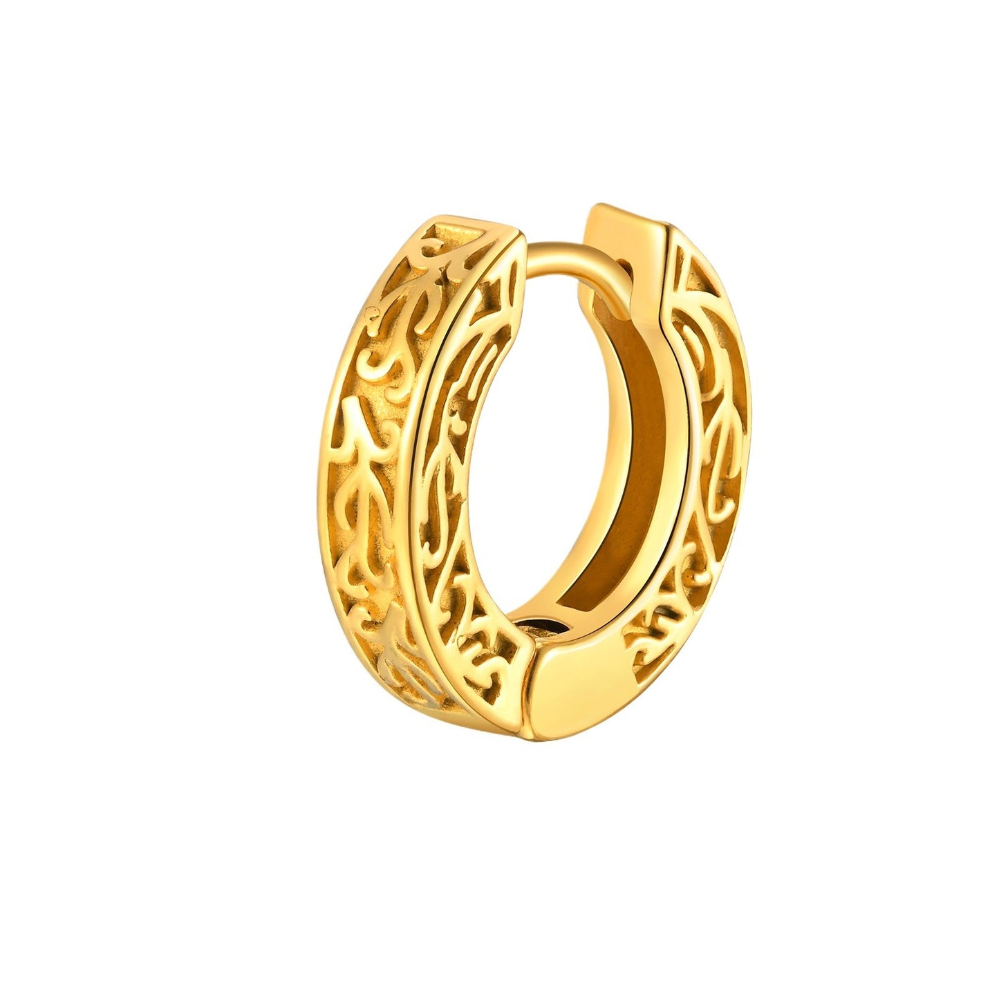 Kemstone Stainless Steel Engraved Hoop Earrings – Vintage Huggie Jewelry for Men, Gold/Silver/Black EH-699