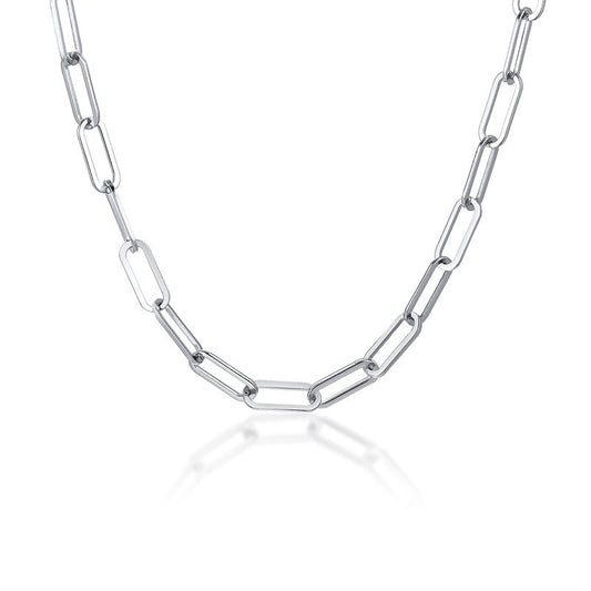 Collar de cadena de eslabones planos de acero inoxidable Kemstone - 6,5 mm, plata elegante para mujer NC-558