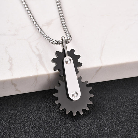 Kemston Stainless Steel Dual Gear Pendant Necklace for Men Mechanical Street PN-2408