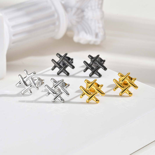 Kemstone Stainless Steel Mini Grid Stud Earrings – For Men & Women Gold, Silver, Black ES-665