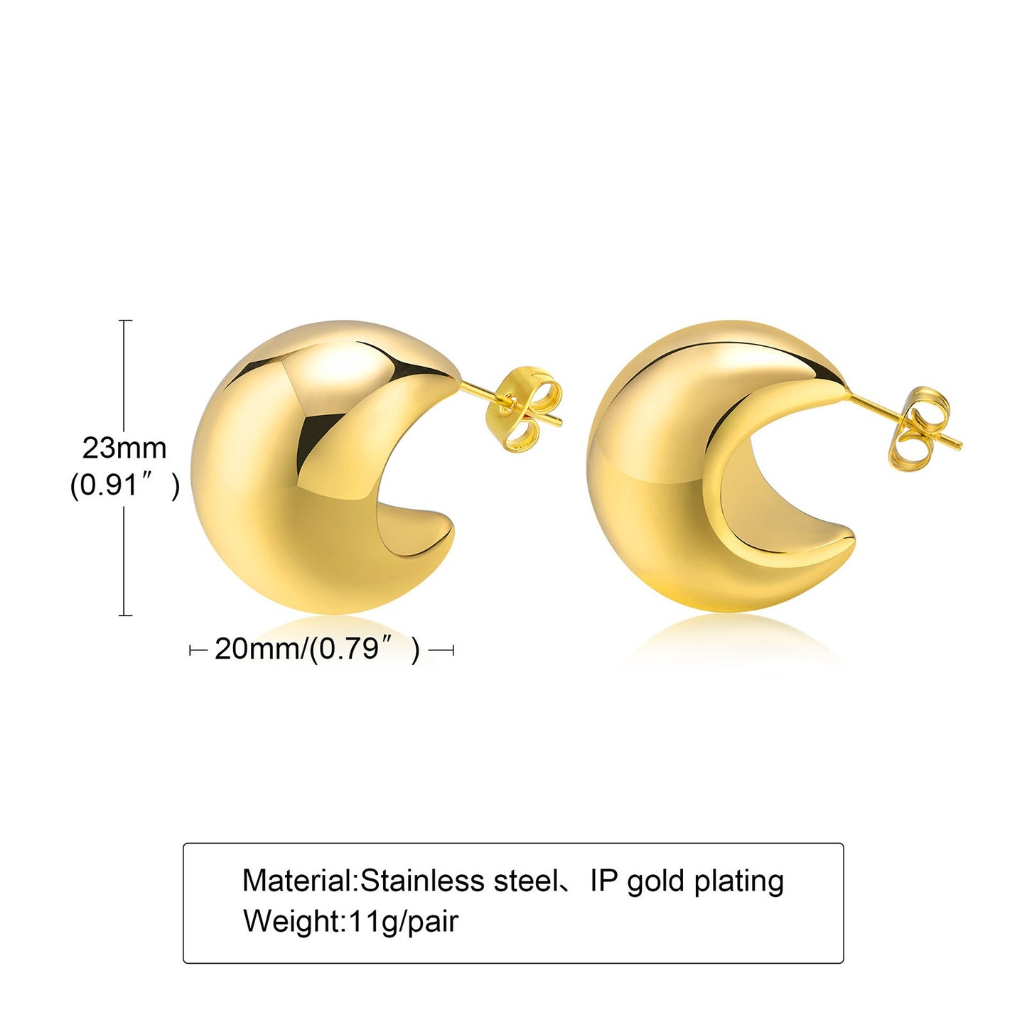 Pendientes Kemstone Hollow Crescent Moonlight de acero inoxidable - Líneas minimalistas y luz de luna susurrante ES-353