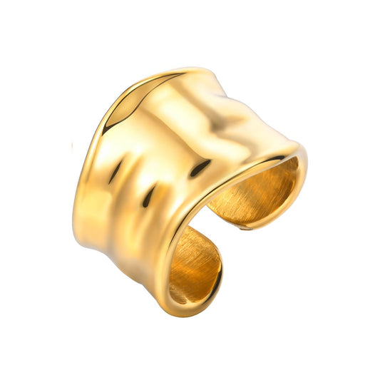 Anillo ajustable de acero inoxidable Kemstone con textura irregular martillada para mujer RC-665