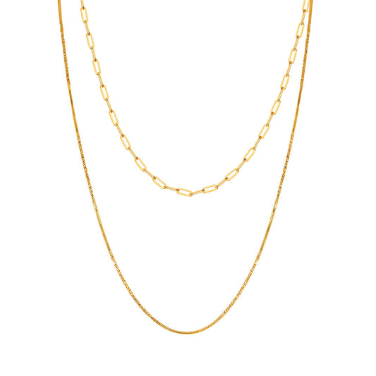 Collar de acero inoxidable en capas Kemstone - Cadena de serpiente cuadrada retorcida con diseño de doble apilamiento en dorado para mujer NC1874