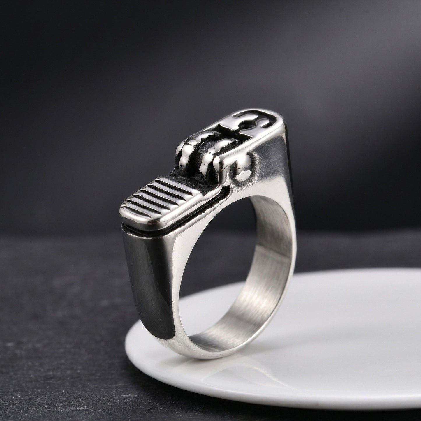 Kemston Stainless Steel Lighter Ring for Men Mechanical Street Punk Jewelry RC-1149