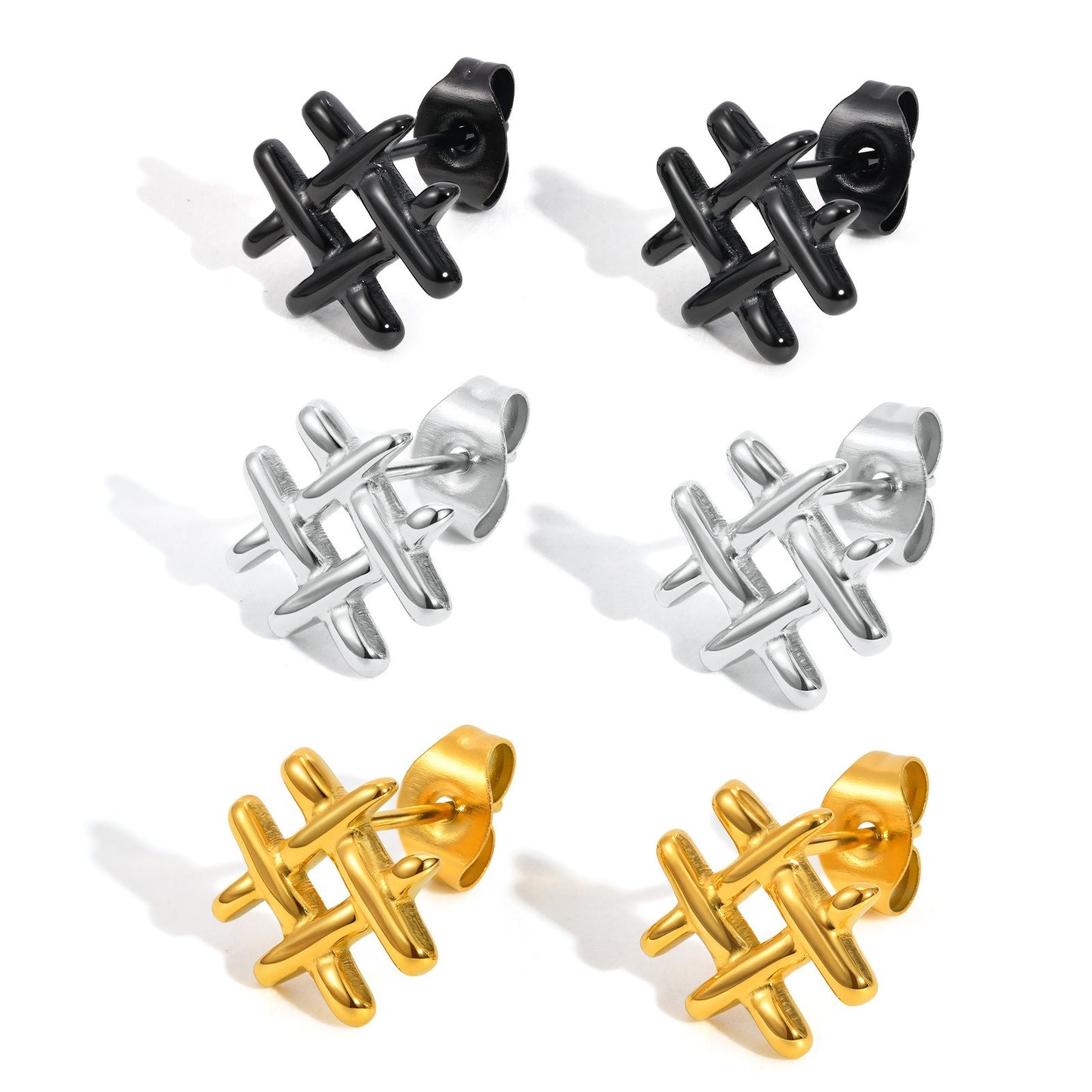 Kemstone Stainless Steel Mini Grid Stud Earrings – For Men & Women Gold, Silver, Black ES-665