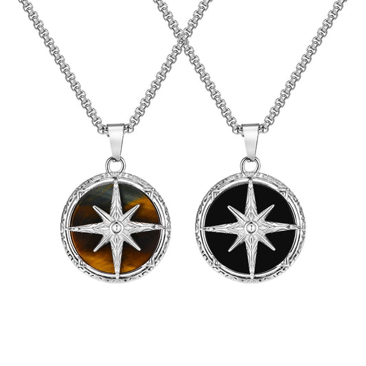 Kemstone Stainless Steel Octagram Tiger's Eye Pendant Necklace – Minimalist Hypoallergenic Men’s Jewelry PN-2092