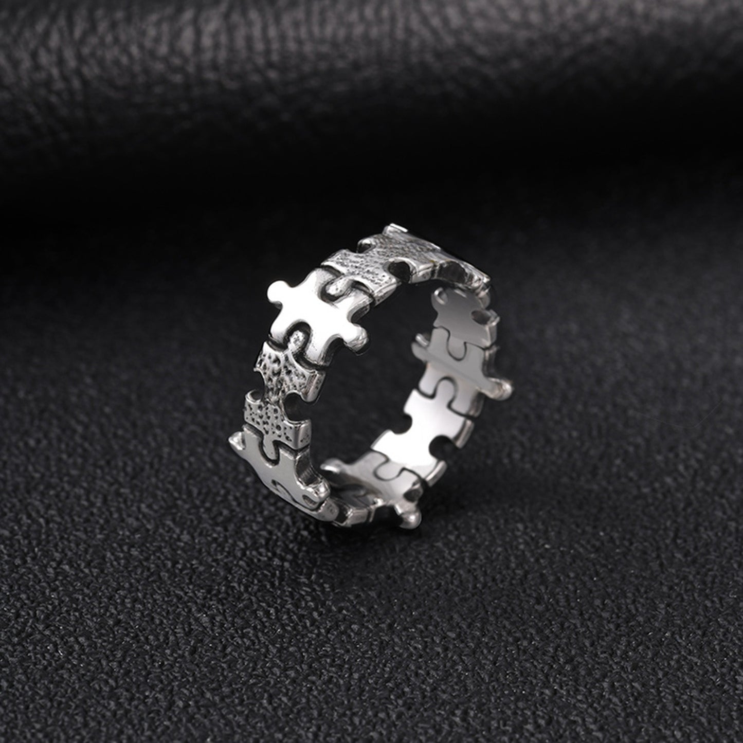 Kemston Stainless Steel Puzzle Interlocking Ring for Men Vintage Punk RC-1143