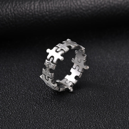 Kemston Stainless Steel Puzzle Interlocking Ring for Men Vintage Punk RC-1143