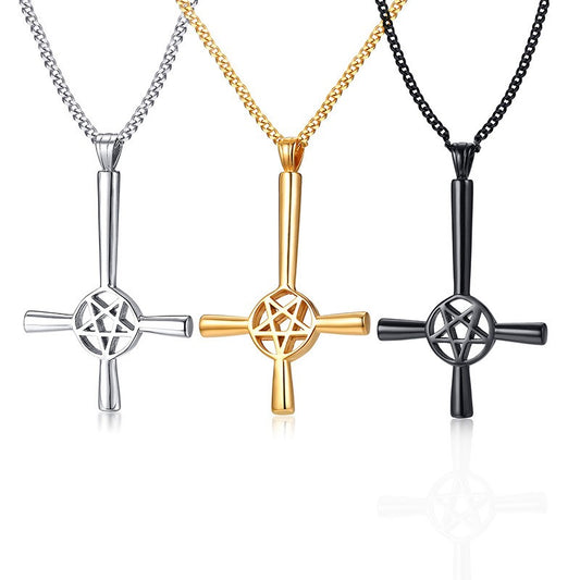 Kemstone Stainless Steel Satan Cross Pendant – Bold Gothic Men’s Necklace PN-1127