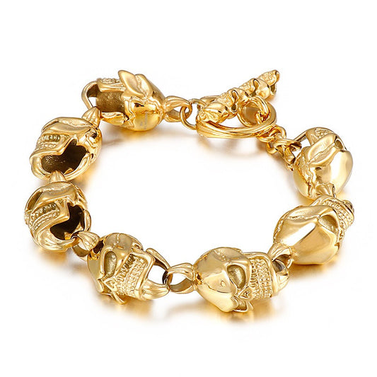 Kemstone Stainless Steel Skull Link Bracelet – 11mm Gothic Punk Chain KB20821-D