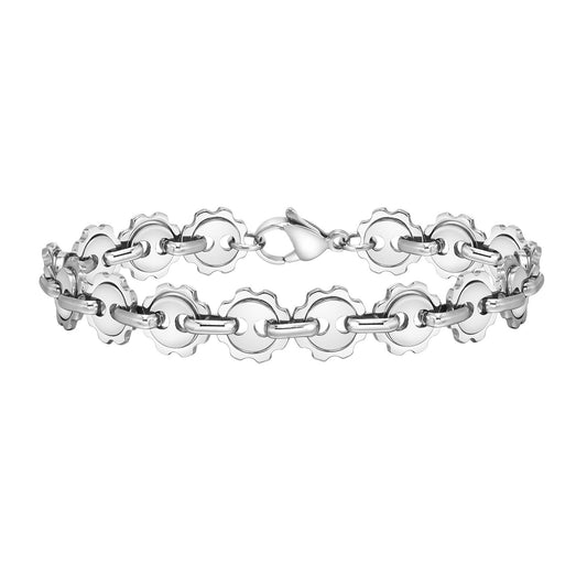 Kemstone Stainless Steel Solar Motif Handmade Chain Bracelet – Matte Silver Men’s BR-1936