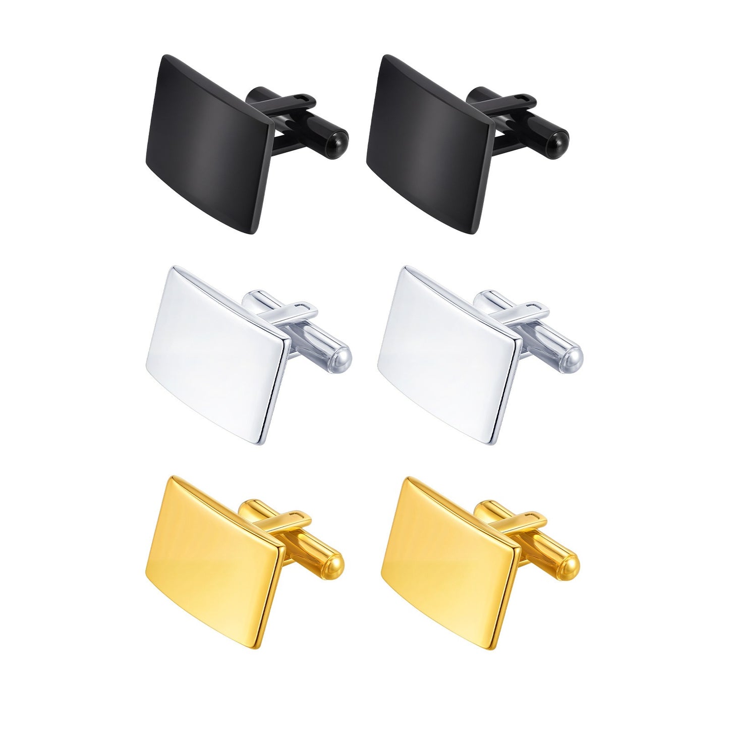 Kemstone Men’s Stainless Steel Square Cufflinks – Silver/Gold/Black CL-057