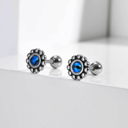 Kemstone Stainless Steel Symbolic Resin Demon's Eye Stud Earrings for Men – Silver ES-749