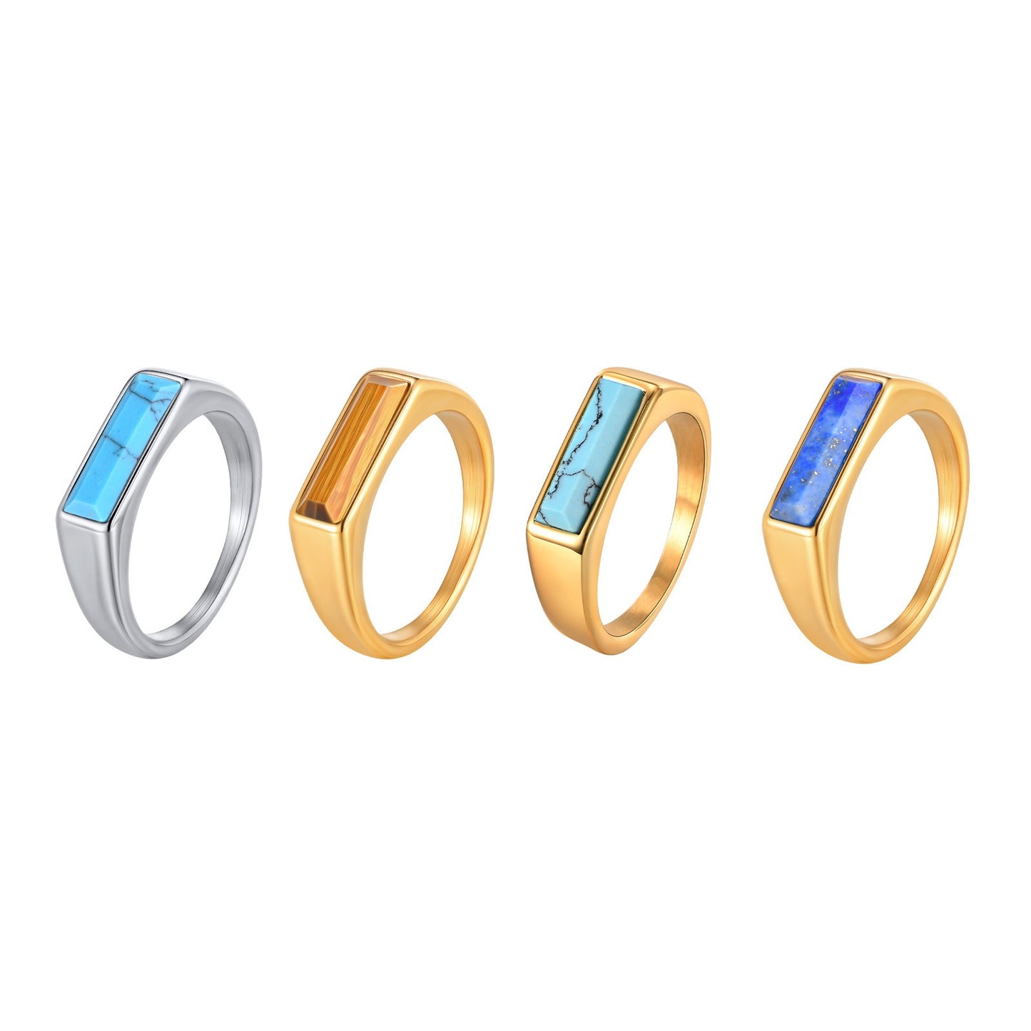 Kemstone Stainless Steel Stone Ring – Men’s Jewelry Turquoise Lapis Tiger Eye RC-712
