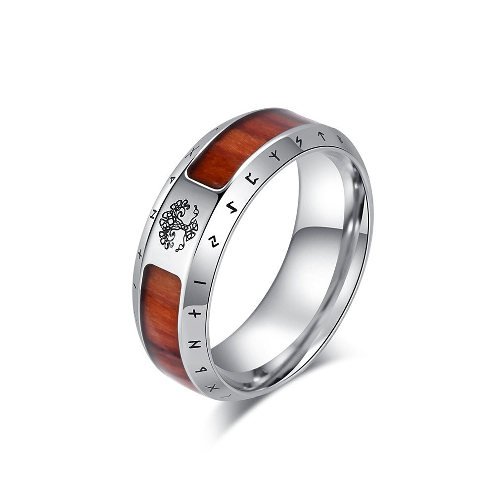 Kemstone Men’s Stainless Steel Viking Rune Ring – Vintage Tree of Life Band K-R918
