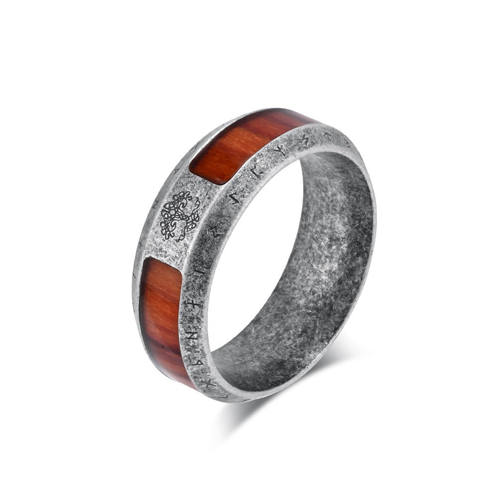 Kemstone Men’s Stainless Steel Viking Rune Ring – Vintage Tree of Life Band K-R918