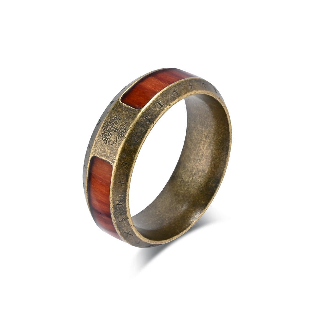 Kemstone Men’s Stainless Steel Viking Rune Ring – Vintage Tree of Life Band K-R918