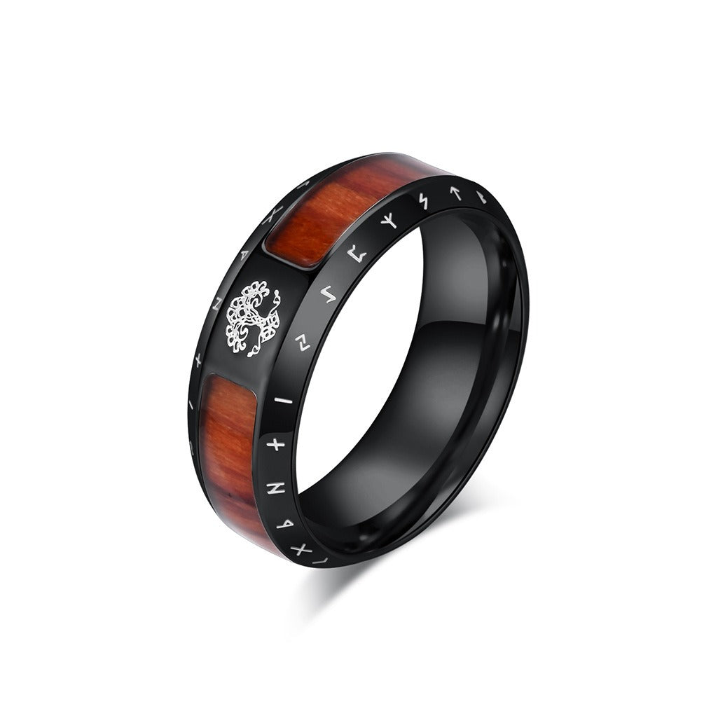 Kemstone Men’s Stainless Steel Viking Rune Ring – Vintage Tree of Life Band K-R918