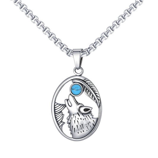Kemstone Stainless Steel Wolf Head Pendant Necklace for Men Gothic Hip Hop PN-2231