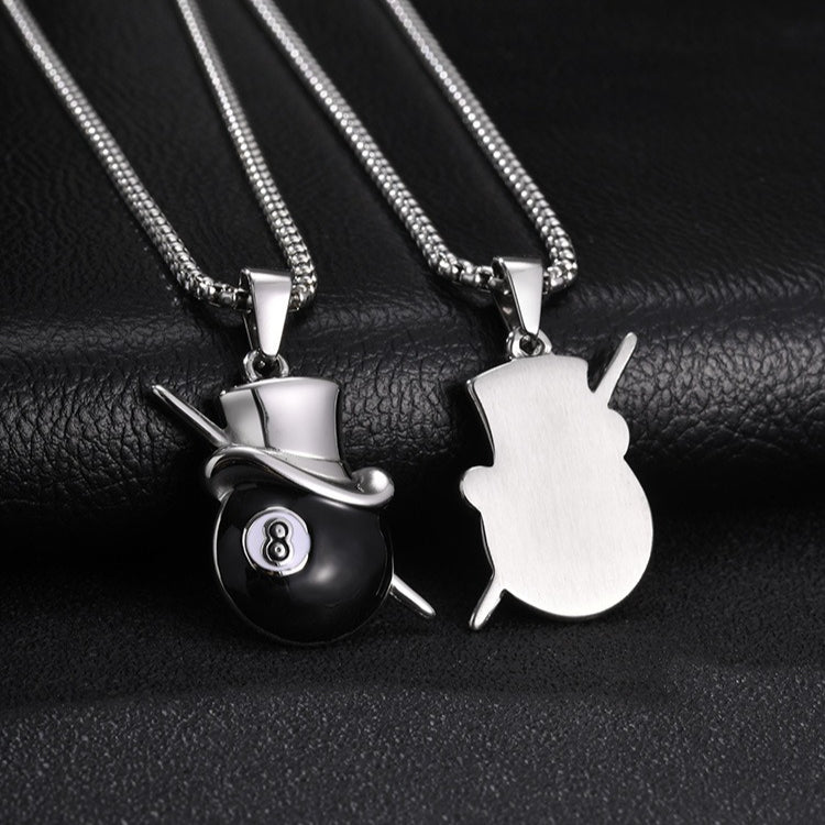 Kemstone 8 Ball Pool Pendant Necklace for Men Stainless Steel Billiard Cue Top Hat PN-2366