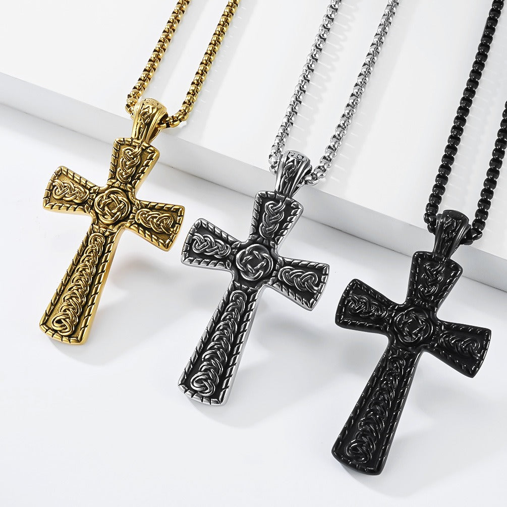Kemstone Celtic Cross Necklace for Men Stainless Steel Interwoven Knot Pendant K-PT734