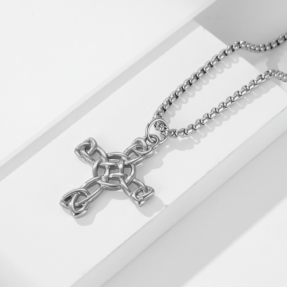Kemstone Celtic Knot Cross Pendant Necklace for Men Stainless Steel Interwoven Detail K-PT416