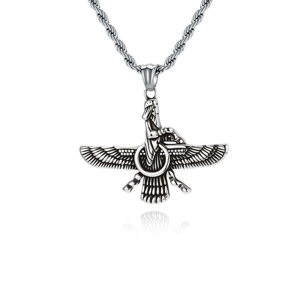 Kemstone Stainless Steel Faravahar Pendant Necklace – Persian Symbol for Men K-PT678