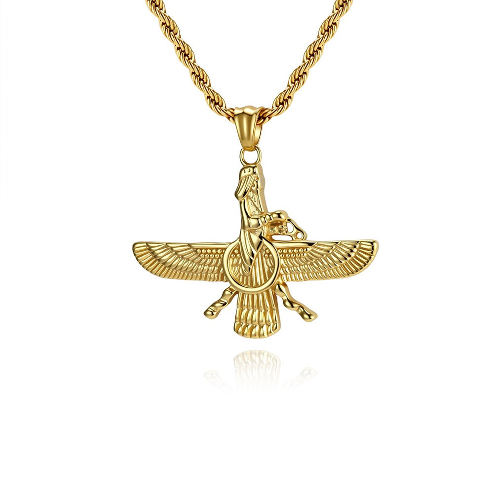 Kemstone Stainless Steel Faravahar Pendant Necklace – Persian Symbol for Men K-PT678