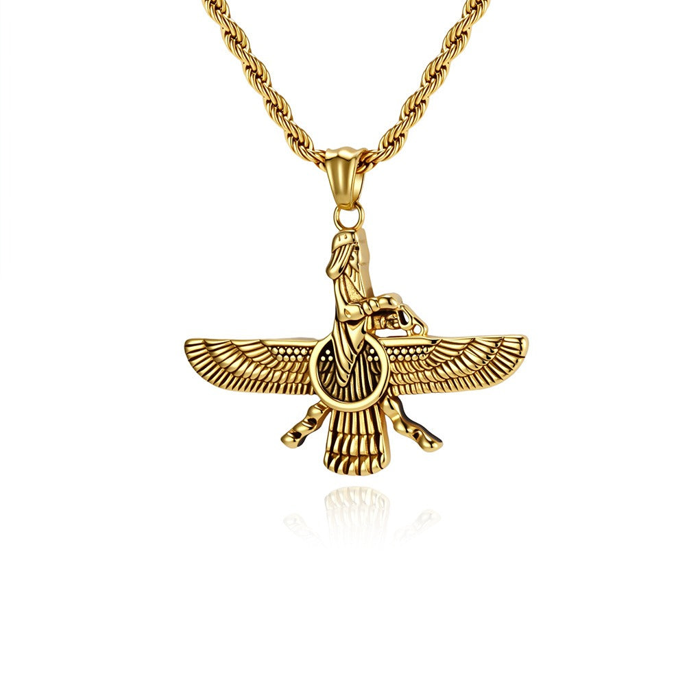 Kemstone Stainless Steel Faravahar Pendant Necklace – Persian Symbol for Men K-PT678