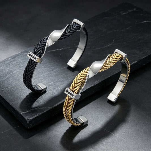 Kemstone Mobius Twist Cuff Bracelet for Men Stainless Steel Woven Chain Detail KB217157-KFC