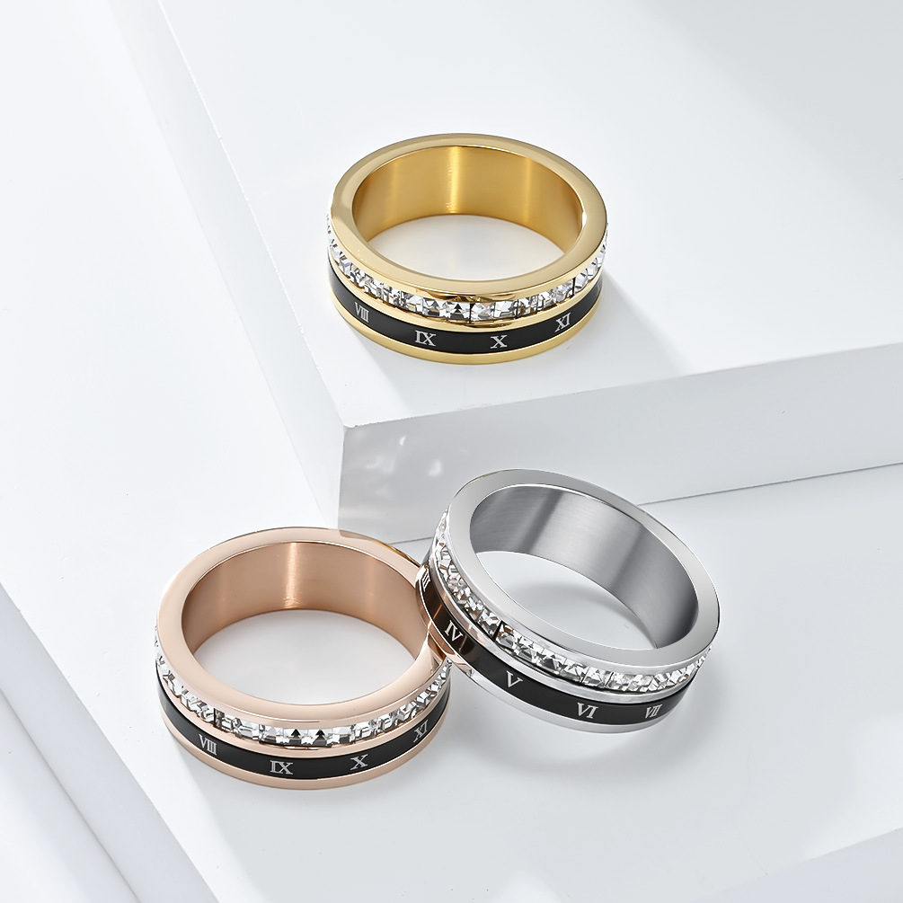 Kemstone Roman Numeral Spinner Ring for Men Stainless Steel Rotating Band K-R806