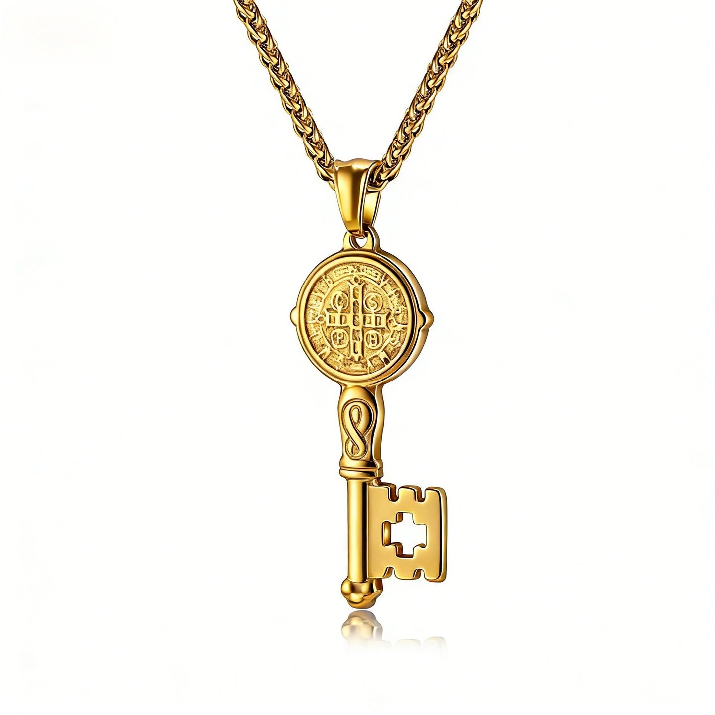Kemstone Stainless Steel St. Benedict Key Pendant Necklace for Men K-PT537