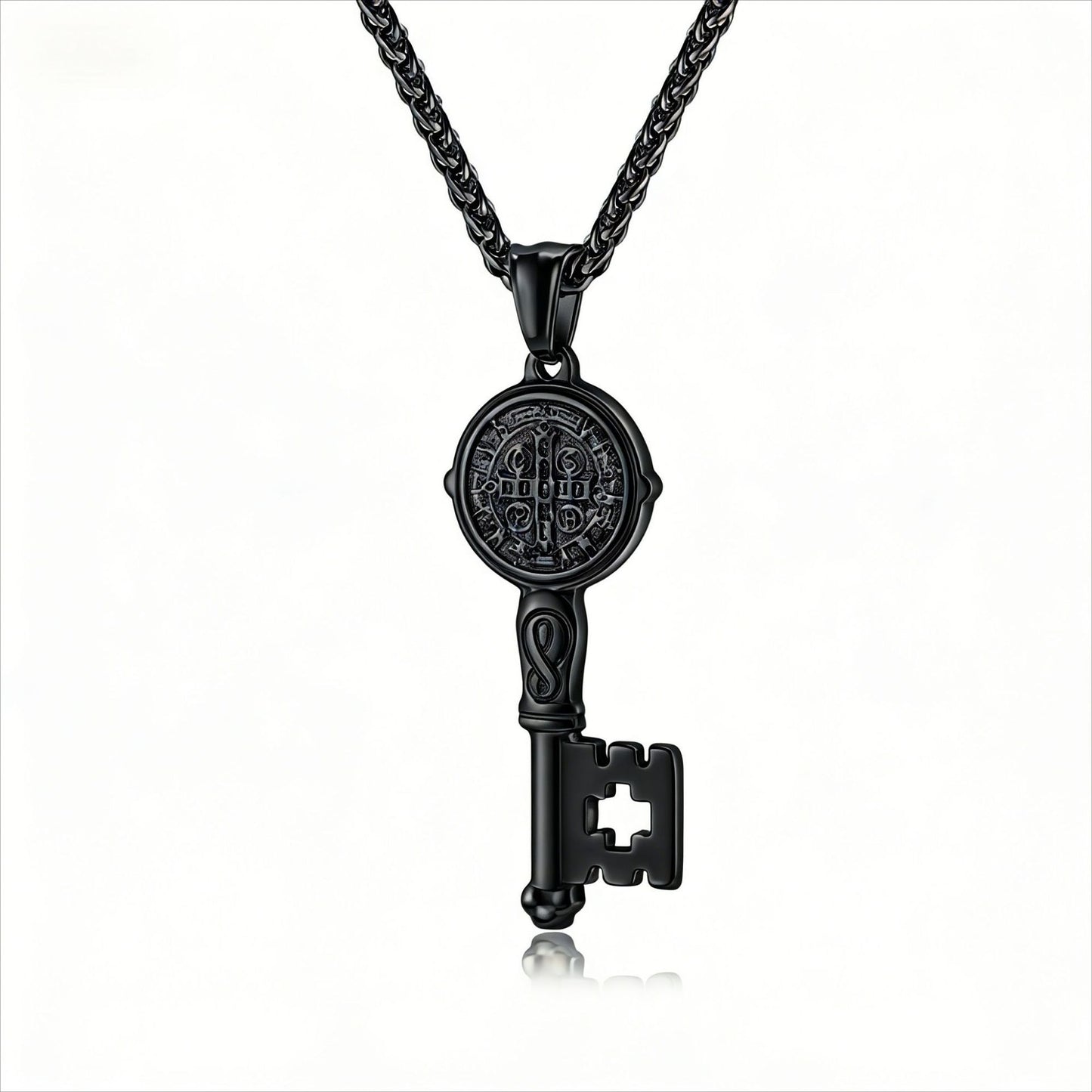 Kemstone Stainless Steel St. Benedict Key Pendant Necklace for Men K-PT537