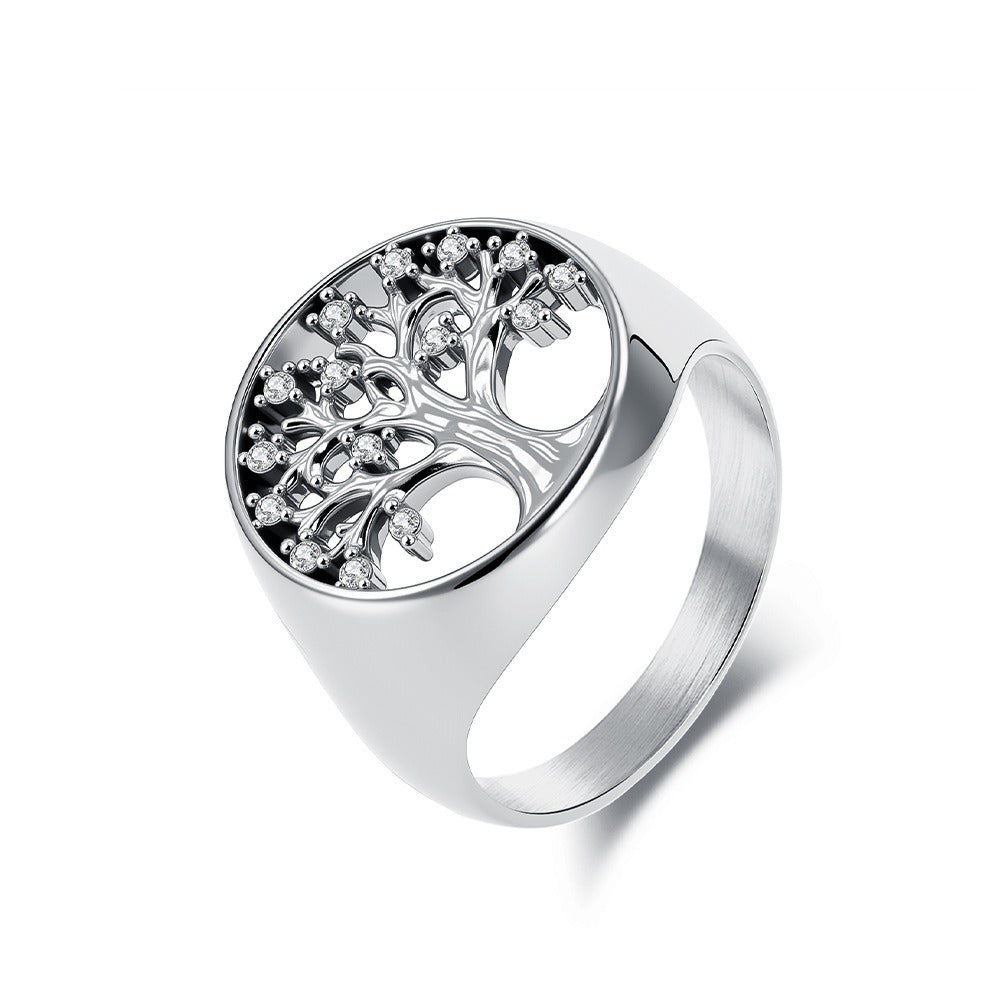 Kemstone Tree of Life Ring – Stainless Steel Crystal Women’s Jewelry K-R1074