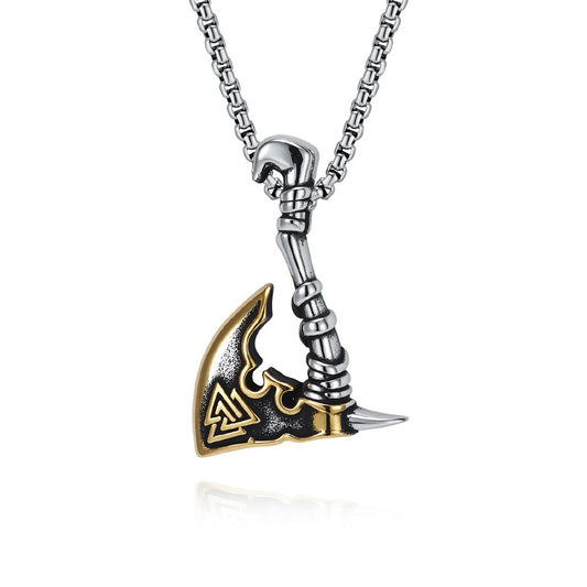 Kemstone Viking Triangle Knot Stainless Steel Axe Pendant Necklace for Men – Silver & Gold PT639